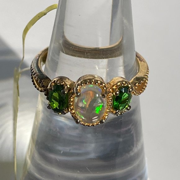 Ethiopian Welo Opal and Russian Diopside Ring -- Size 5 - Picture 1 of 4